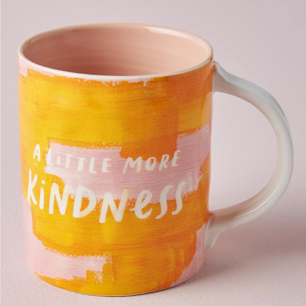 NEW Anthropologie Orange and Pink Kindness Mug Dining